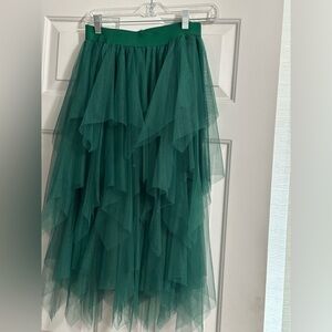 Elegant Mesh Tulle Green Layered Skirt
